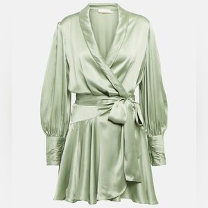 Zimmerman Silk Satin Wrap Minidress